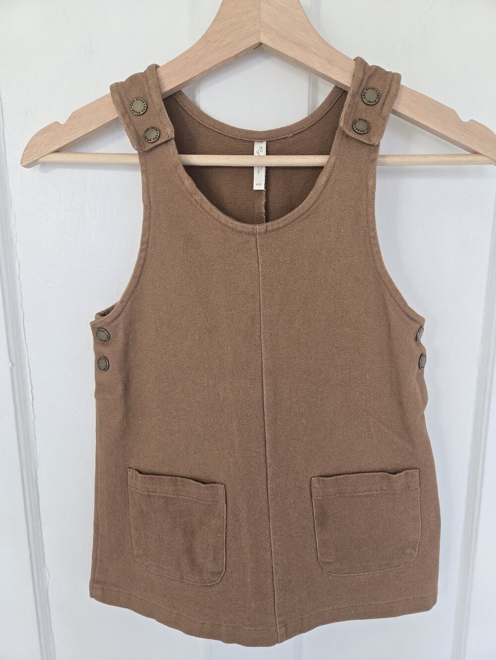 Rylee + Cru Girl's Odette Overall Dress Size 4-5Y Retro Jumper Brown Neutral